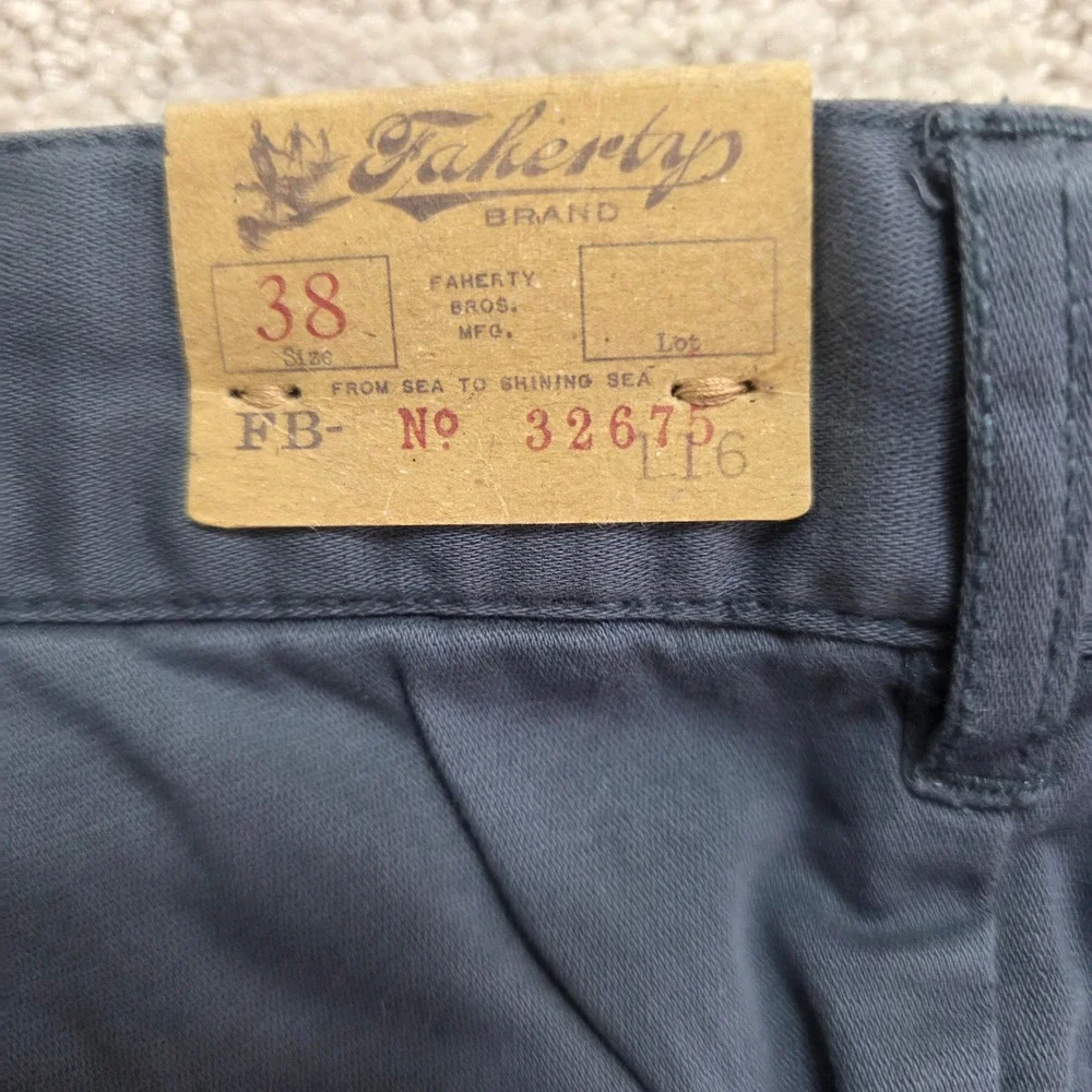 NEW Faherty Mens‎ Stretch Chino Pants Navy Blue Garment Dyed Size 38X34 Pockets